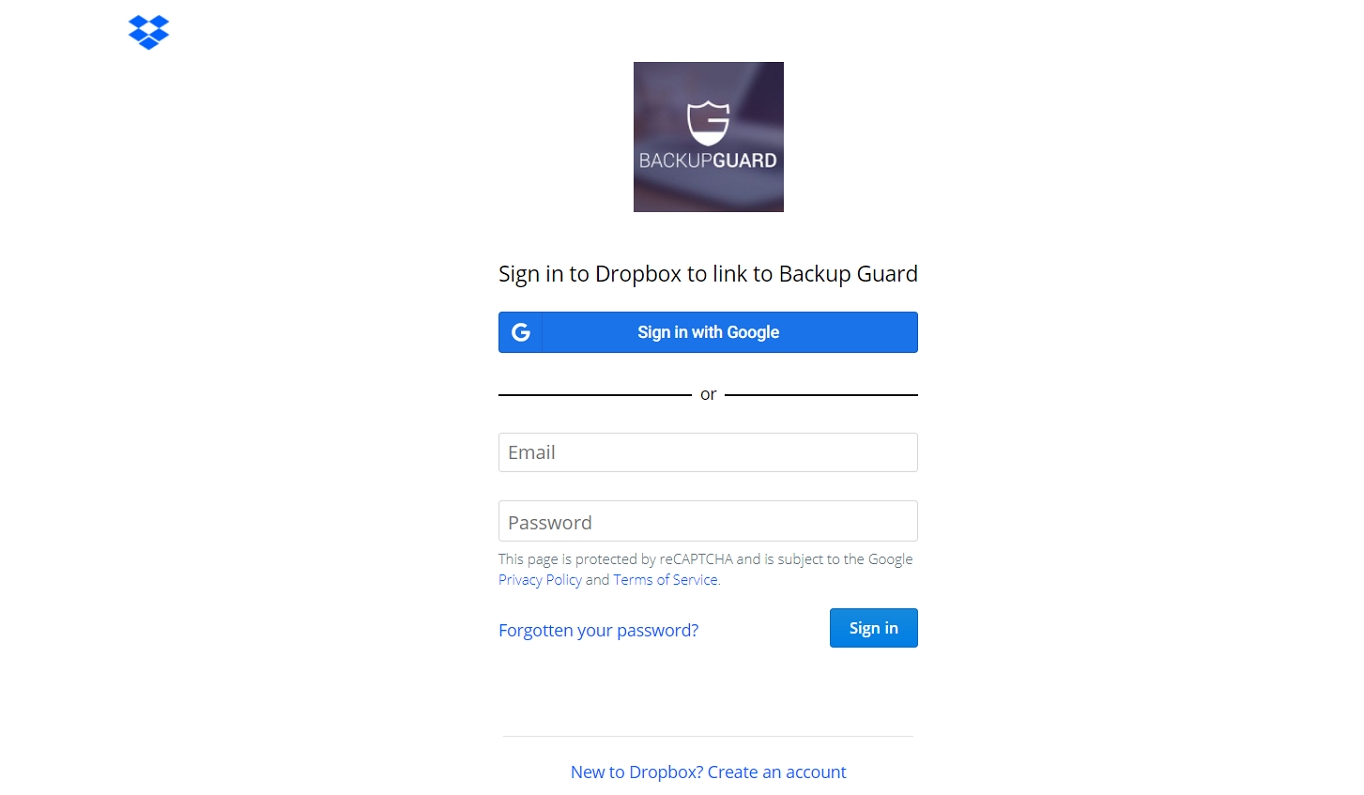 Conexión de Dropbox de Backup Guard