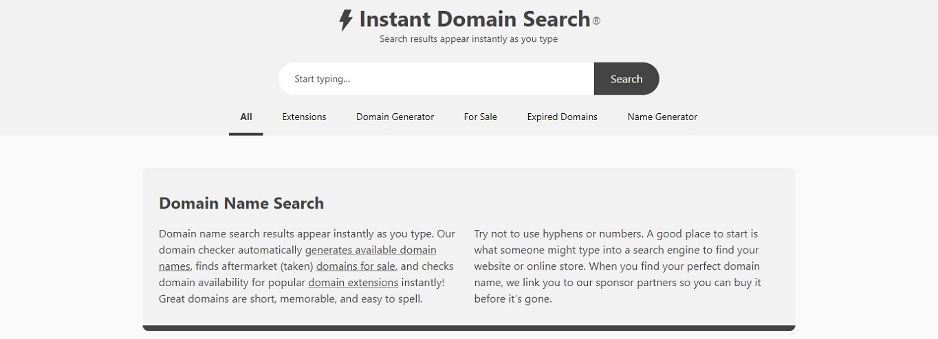 Generador de nombres de dominio InstantDomainSearch