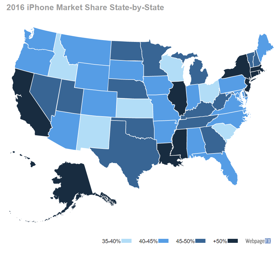 cuota de mercado de iphone estado por estado
