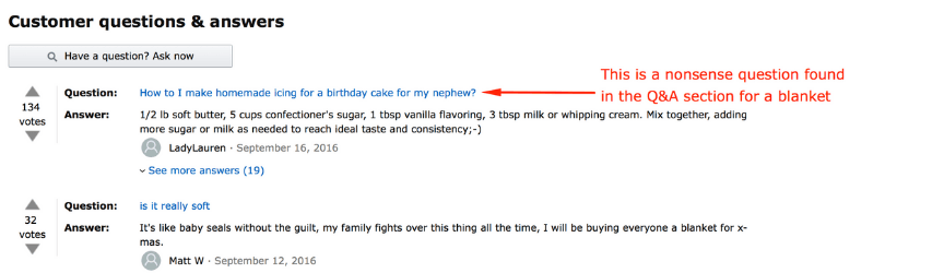 ejemplo de preguntas relevantes de Amazon