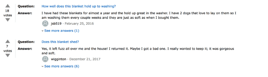 ejemplo de preguntas de los clientes de Amazon